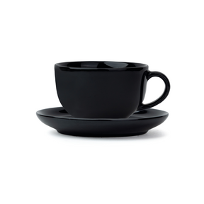 Large Cappuccino Cup Saucer Set, Black, 320ml | XL Cuppa Collection | Glossy Finish