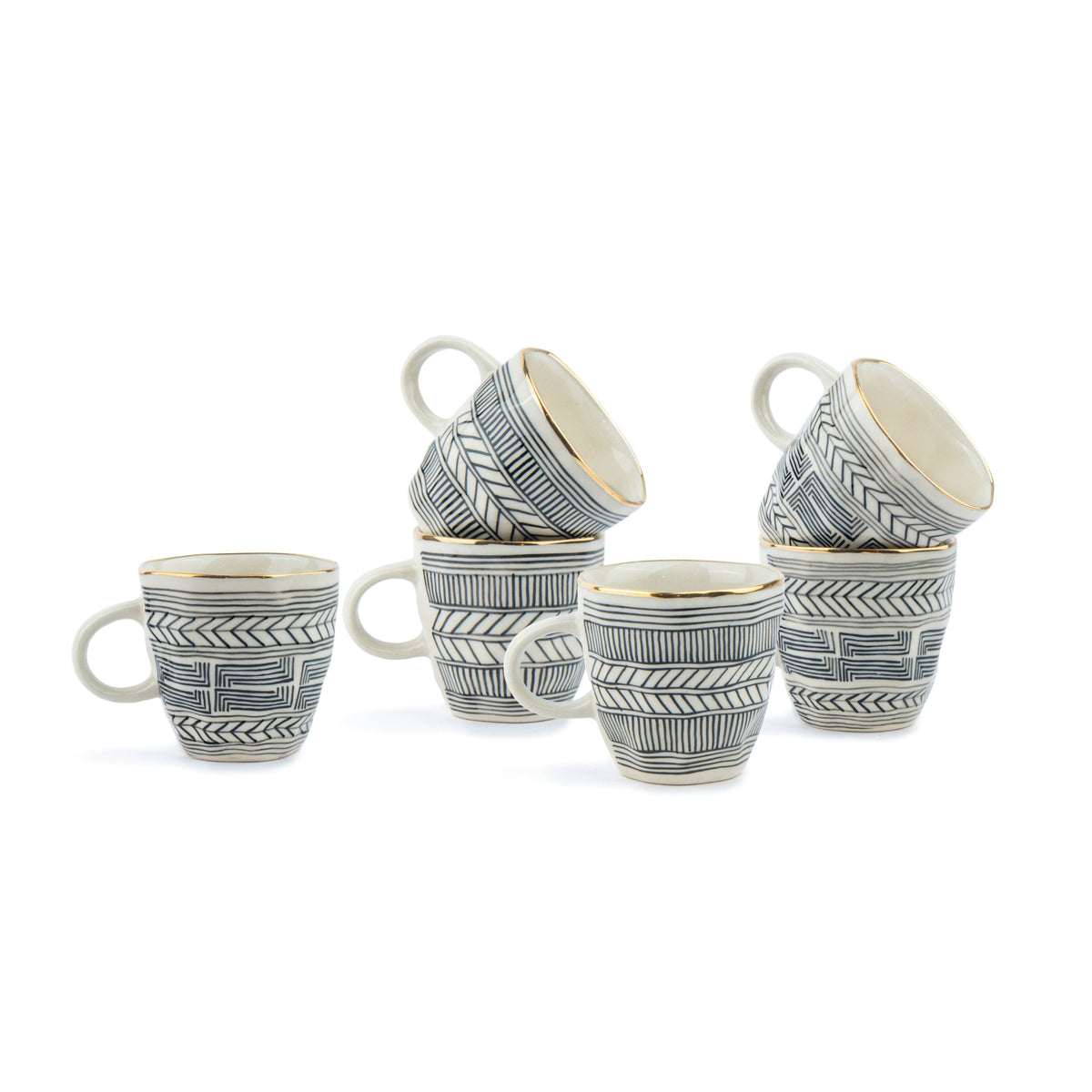 Handpainted Ceramic Coffee Cup Set | Set of 6 | 250ml | Glossy Finish