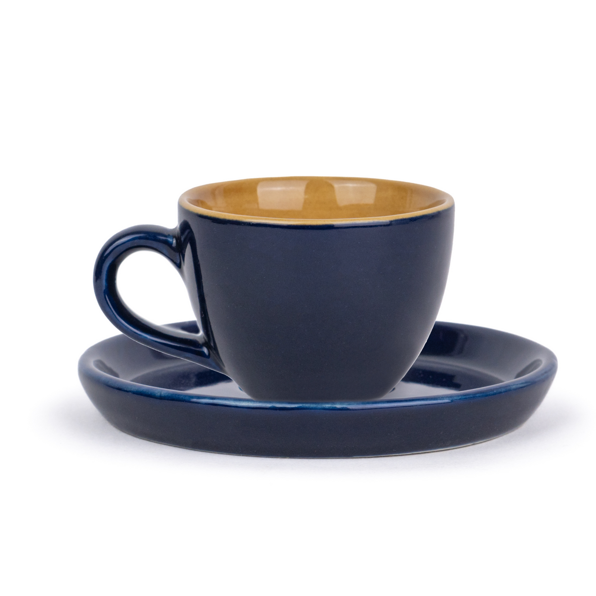 Ceramic Espresso Cup and Saucer Set of 2 | 100ml | Glossy Finish | Microwave Safe Navy