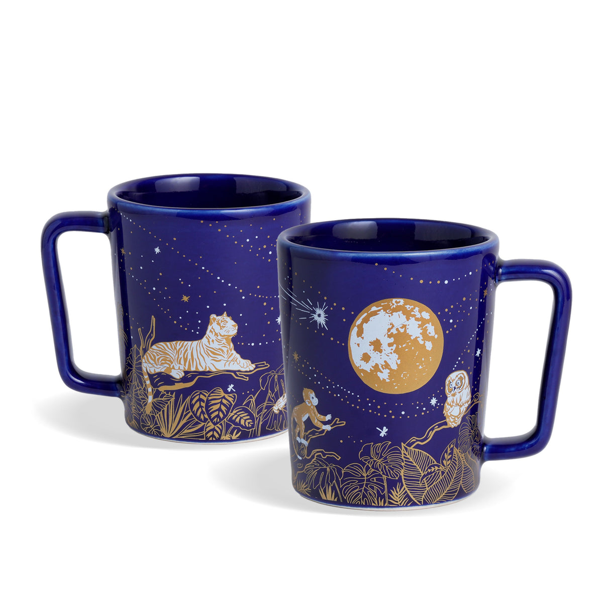 Ceramic Coffee Mugs, Set of 2, Golden Night, 300ml | Glossy Finish