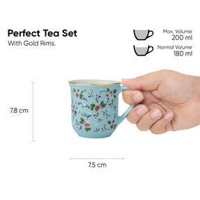 Ceramic Floral Tea Cup Set of 6, 180ml