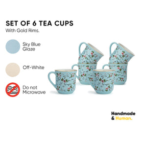 Ceramic Floral Tea Cup Set of 6, 180ml