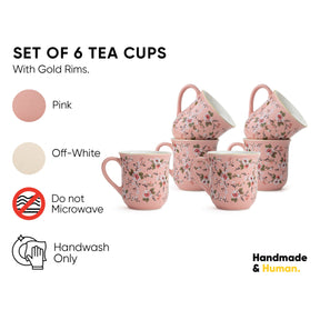 Ceramic Floral Tea Cup Set of 6, 180ml