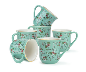 Ceramic Floral Tea Cup Set of 6, 180ml