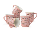 Ceramic Tea Cups Set of 6, Pink Floral,180ml | Floral Collection | Glossy Finish