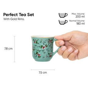 Ceramic Floral Tea Cup Set of 6, 180ml