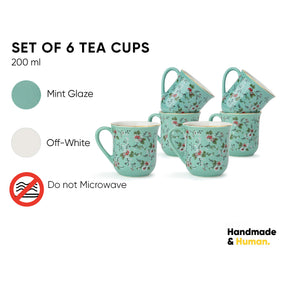 Ceramic Floral Tea Cup Set of 6, 180ml