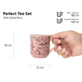 Ceramic Floral Tea Cup Set of 6, 180ml