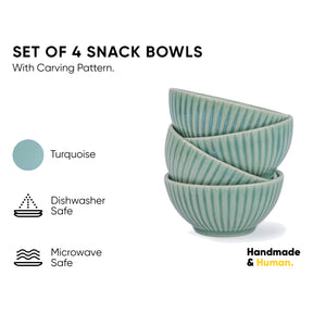 Ceramic Snack Bowl Set | 330ml | Set of 4 | Glossy Finish | Premium Stoneware