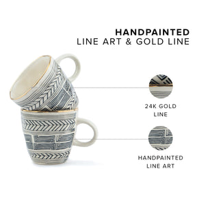 Handpainted Ceramic Coffee Cup Set | Set of 6 | 250ml | Glossy Finish