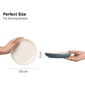 Two hands holding bowls with measurements indicating their perfect size for serving snacks.