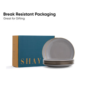 Ceramic Dinner Plates Set – 6 Pieces | Grey Gold | Glossy Finish | Premium Ceramic | Goldline Series | Elegant Plates for Dinner Table