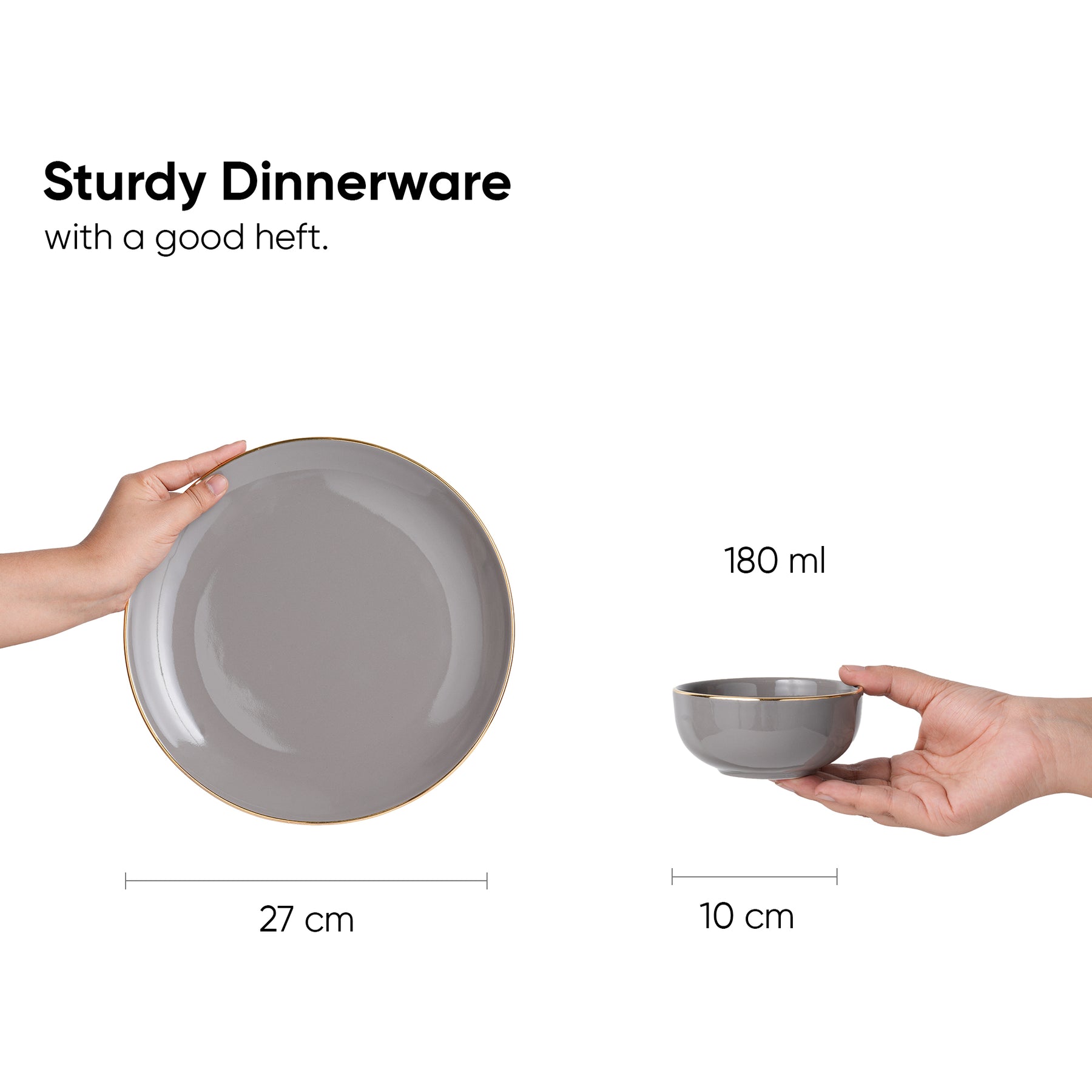 Ceramic Dinner Set – 12 Pieces | Grey Gold | Glossy Finish | Premium Ceramic | Real Gold Detailing | Goldline Series