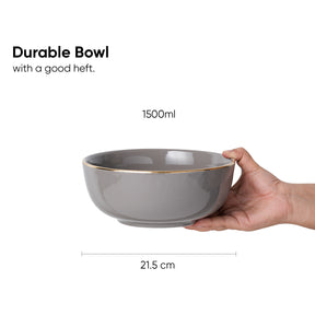 Ceramic Serving Bowl, 1500ml – Grey Gold | Glossy Finish | Large Size Bowl | Goldline Collection
