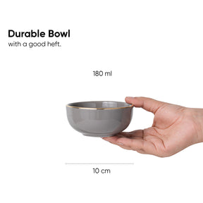 Ceramic Veg Bowls Set of 6 for Dinner | 180ml | Glossy Finish | Premium Ceramic | Gold Rim | Gold Line Collection | Multipurpose Katori Set