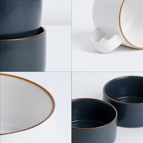 Ceramic Modern Dinnerware Set, 6 Pcs, Grey & White | Japandi Breakfast Set