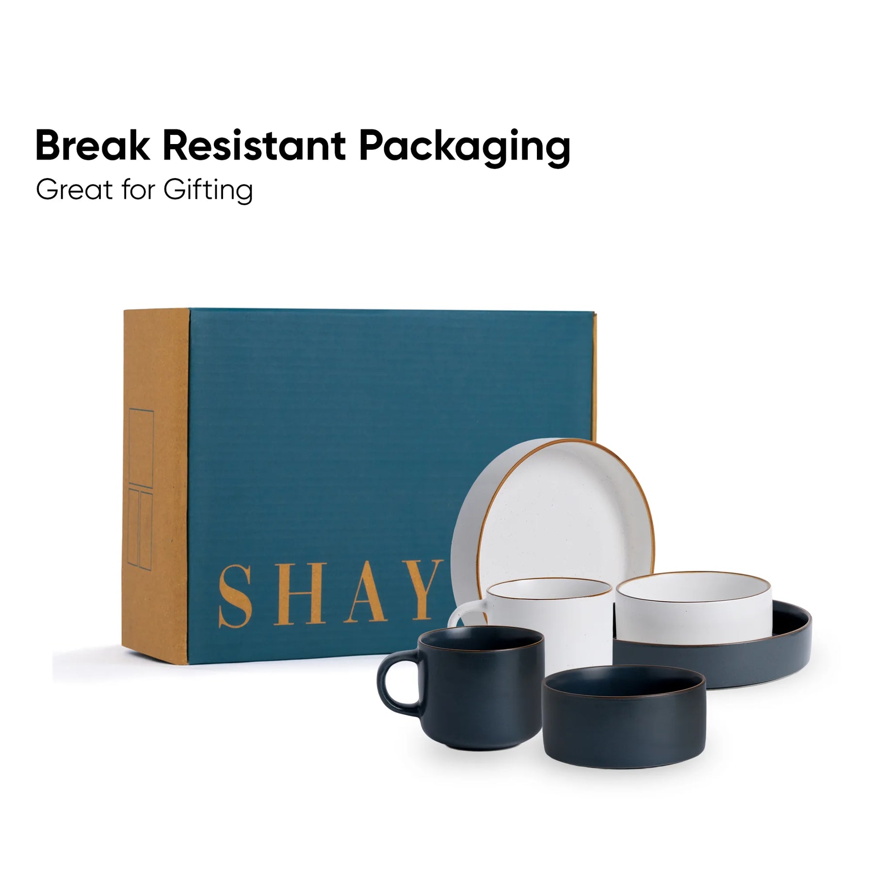 Ceramic Breakfast Set | Japandi Collection | 6 Pieces | Grey & White