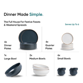 Ceramic Dinner Plates Set, 21 Pieces | Japandi Series