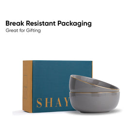 Ceramic Serving Medium Bowls Set of 2, 1000ml – Grey Gold | Glossy Finish | Premium Ceramic | Goldline Collection