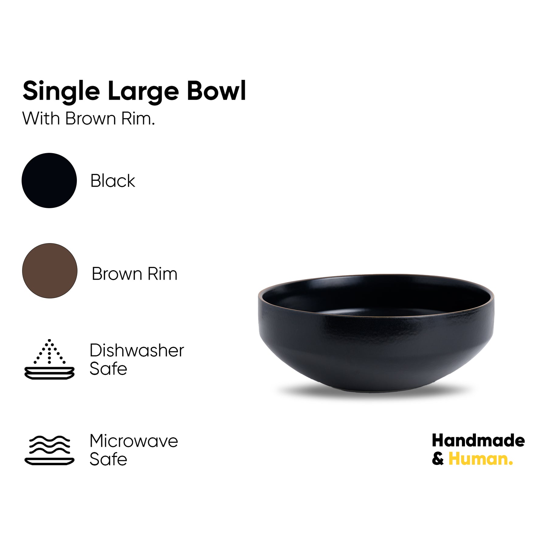 Large Ceramic Serving Bowl – Black, 1500ml | Japandi Matte Finish