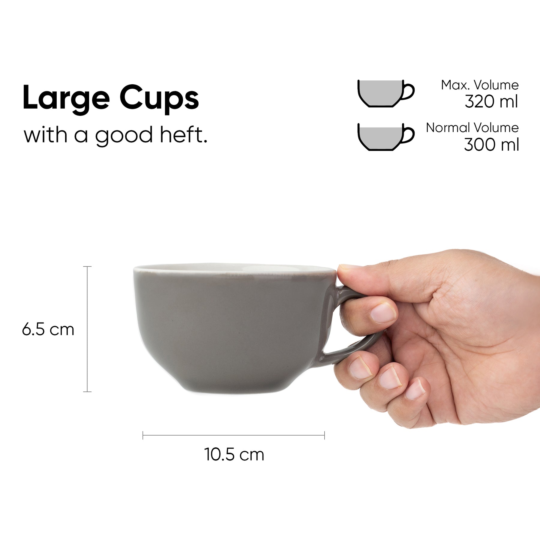Large Ceramic Coffee Cup 320ml – Grey | XL Cuppa