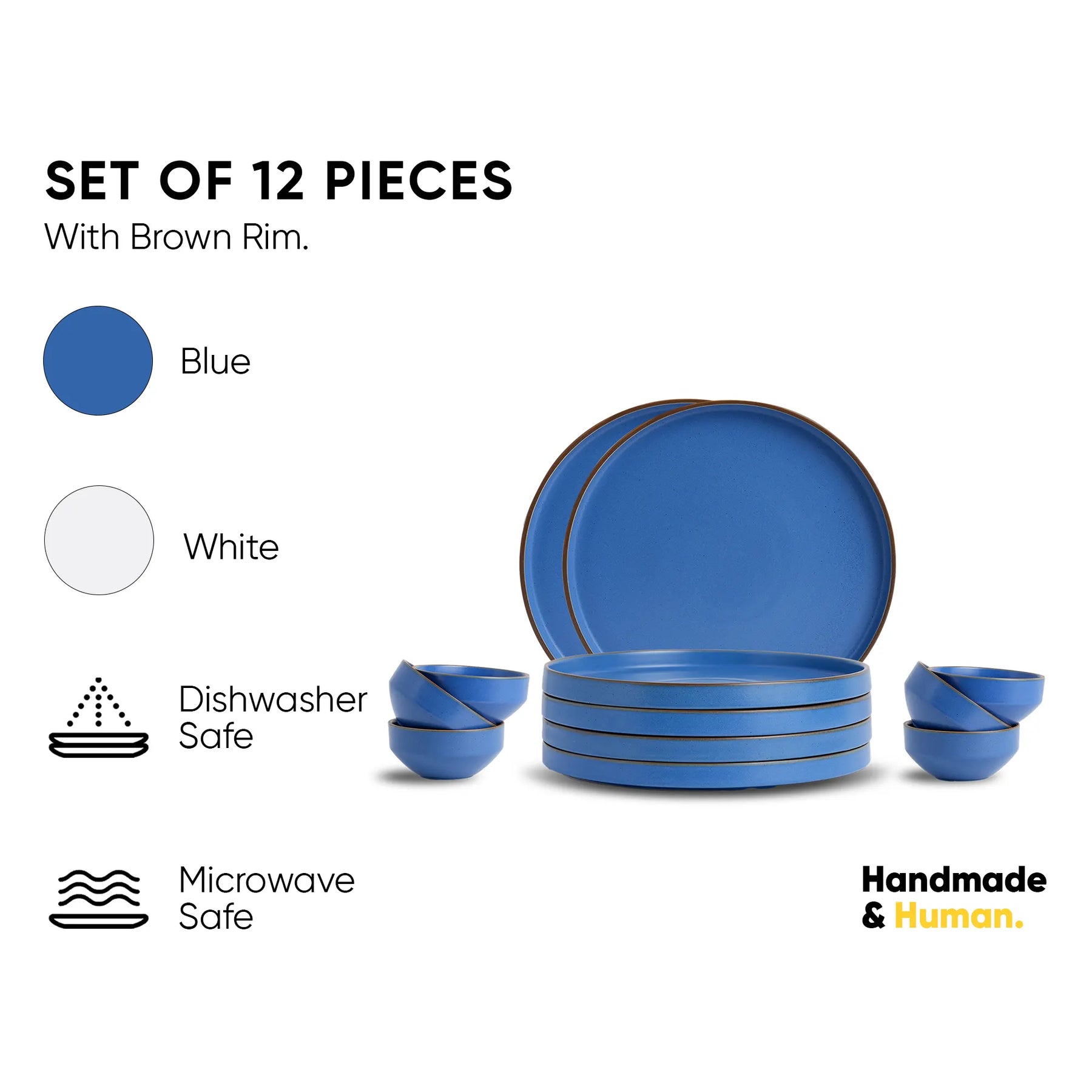 Ceramic Dinner Set | Japandi Collection | 12 Pieces | Blue | Matte Finish