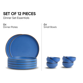 Ceramic Dinner Set | Japandi Collection | 12 Pieces | Blue | Matte Finish