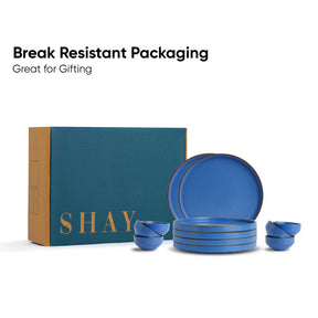 Ceramic Dinner Set | Japandi Collection | 12 Pieces | Blue | Matte Finish