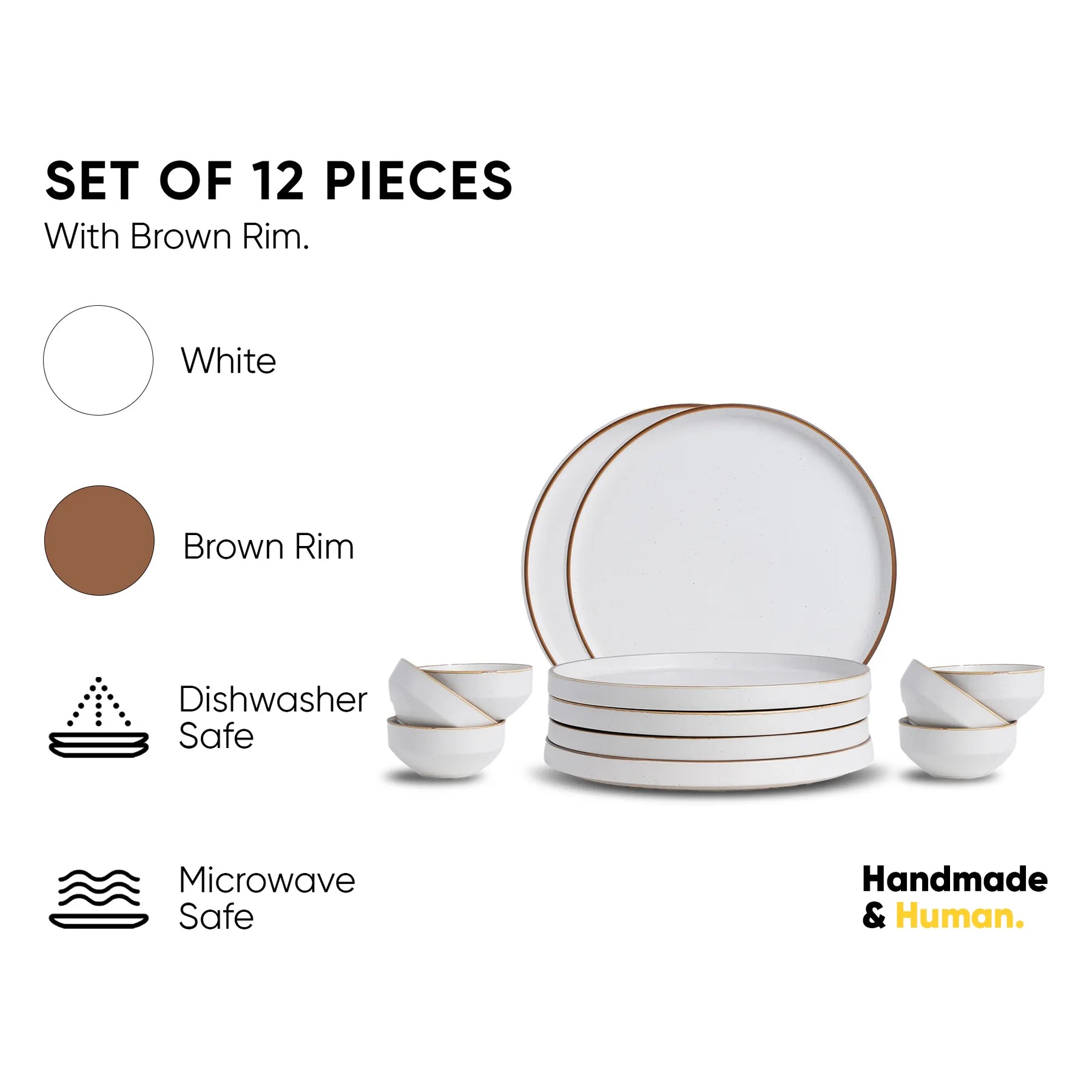 Ceramic Dinner Set | Japandi Collection | 12 Pieces | White | Matte Finish