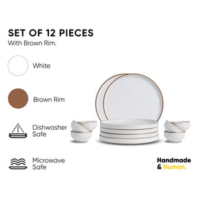 Ceramic Dinner Set | Japandi Collection | 12 Pieces | White | Matte Finish