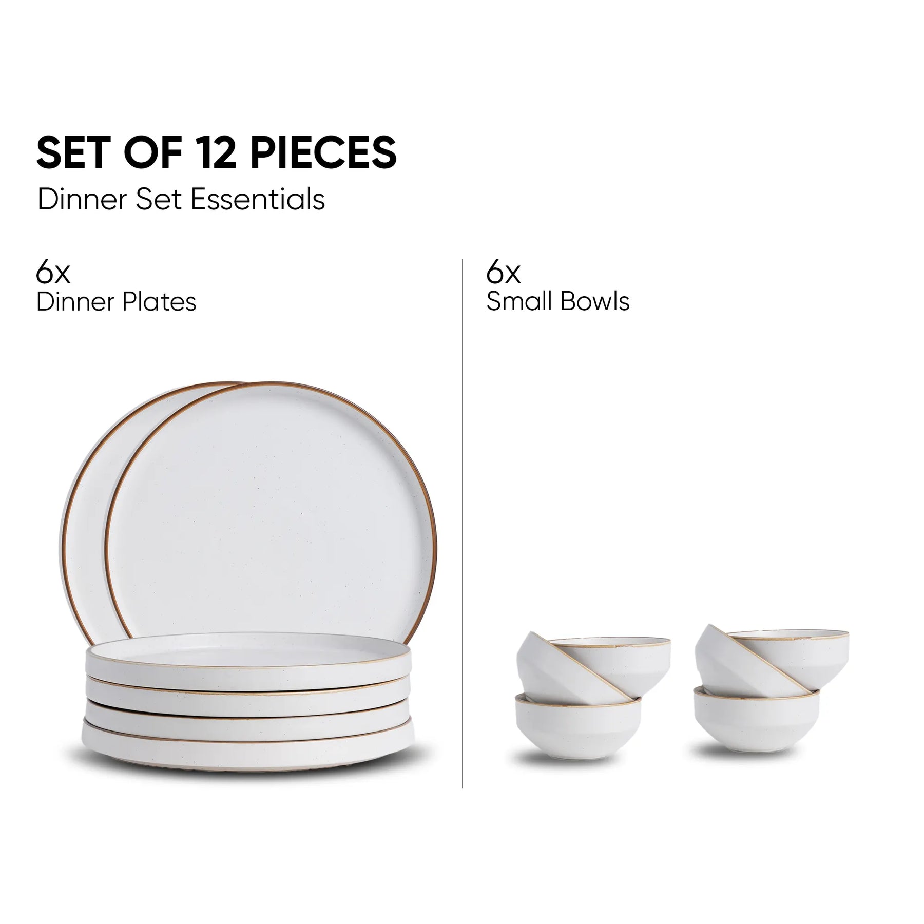 Ceramic Dinner Set | Japandi Collection | 12 Pieces | White | Matte Finish