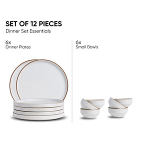 Ceramic Dinner Set | Japandi Collection | 12 Pieces | White | Matte Finish