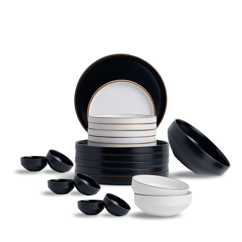 Ceramic Dinner Plates Set, 21 Pieces | Black Japandi Series
