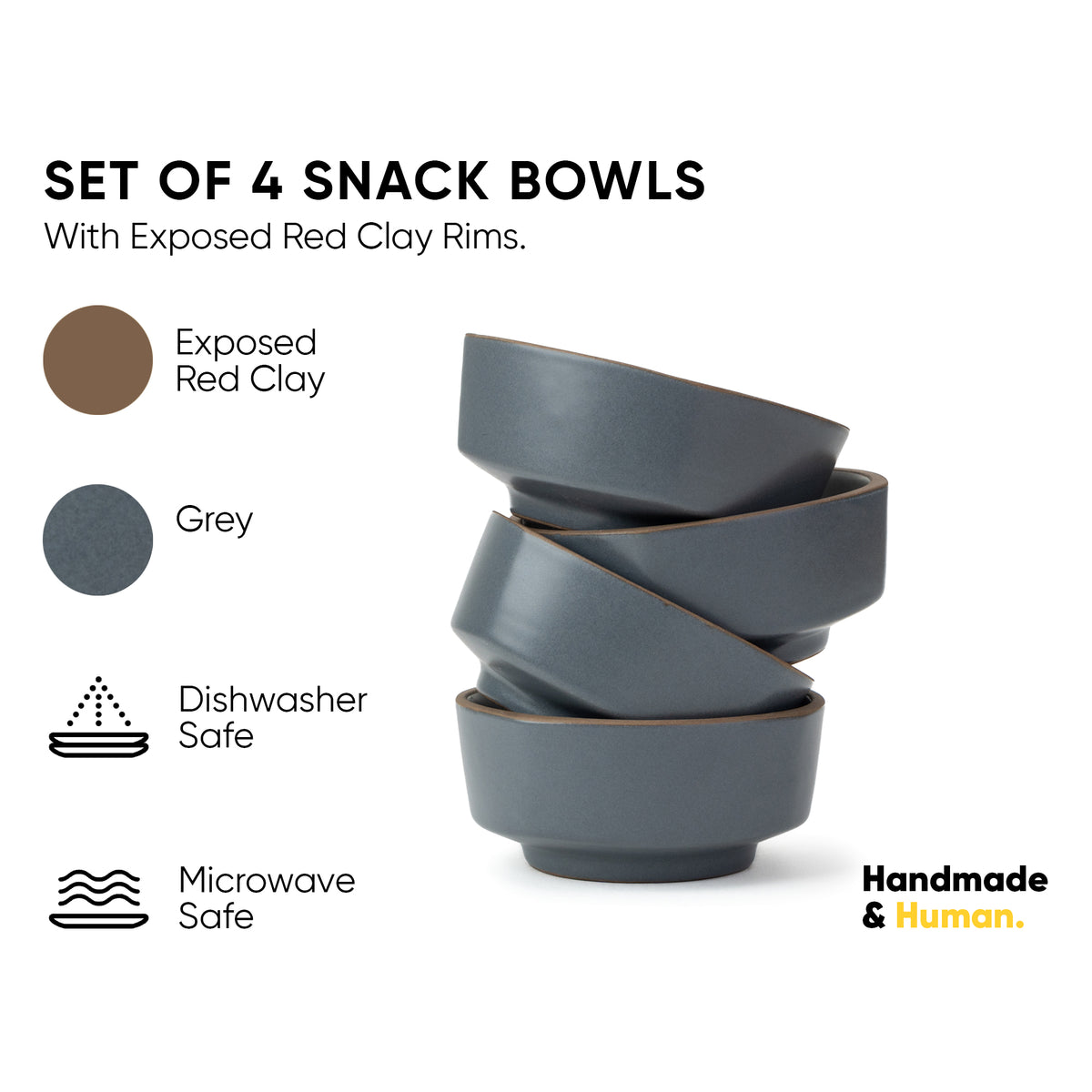 Ceramic Snack Bowl Set Set of 4 | 330ml | Matte Grey | Japandi Collection