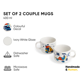 Ceramic Cappuccino Cup Set of 2 – His & Her (350ml)