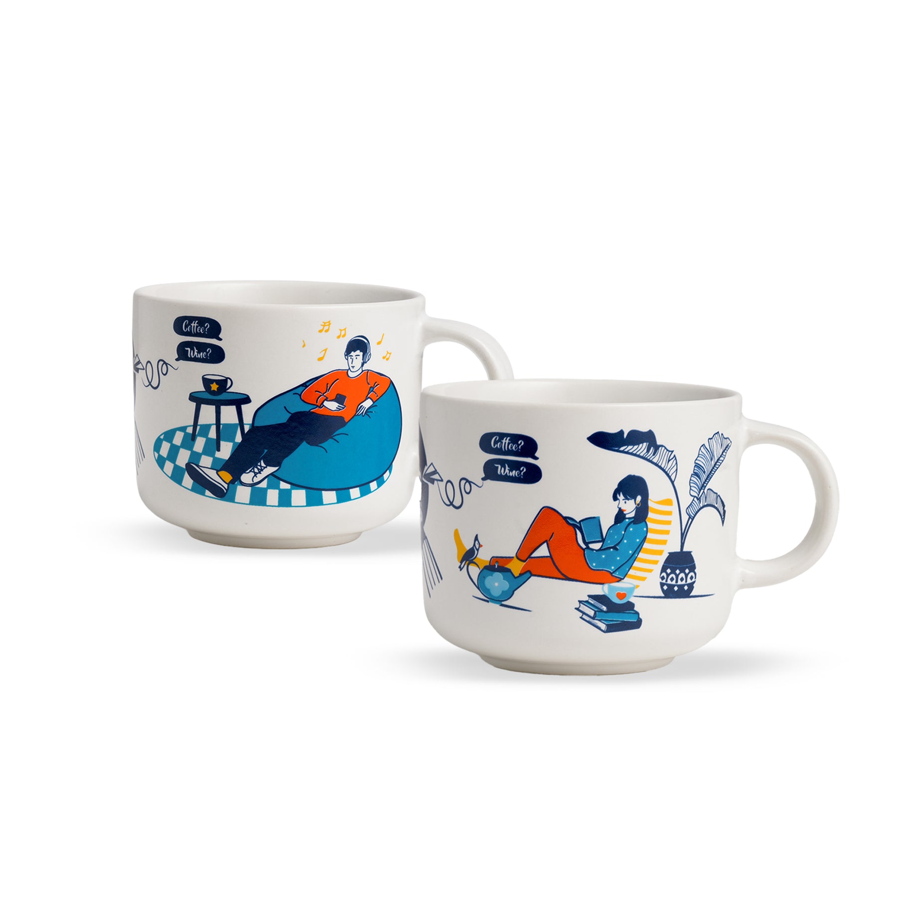 Ceramic Cappuccino Cup Set of 2 – His & Her (350ml)