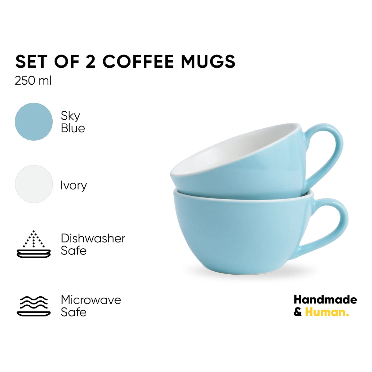 Sky Blue Cappuccino Cup Set of 2 | 250ml | Barista Collection