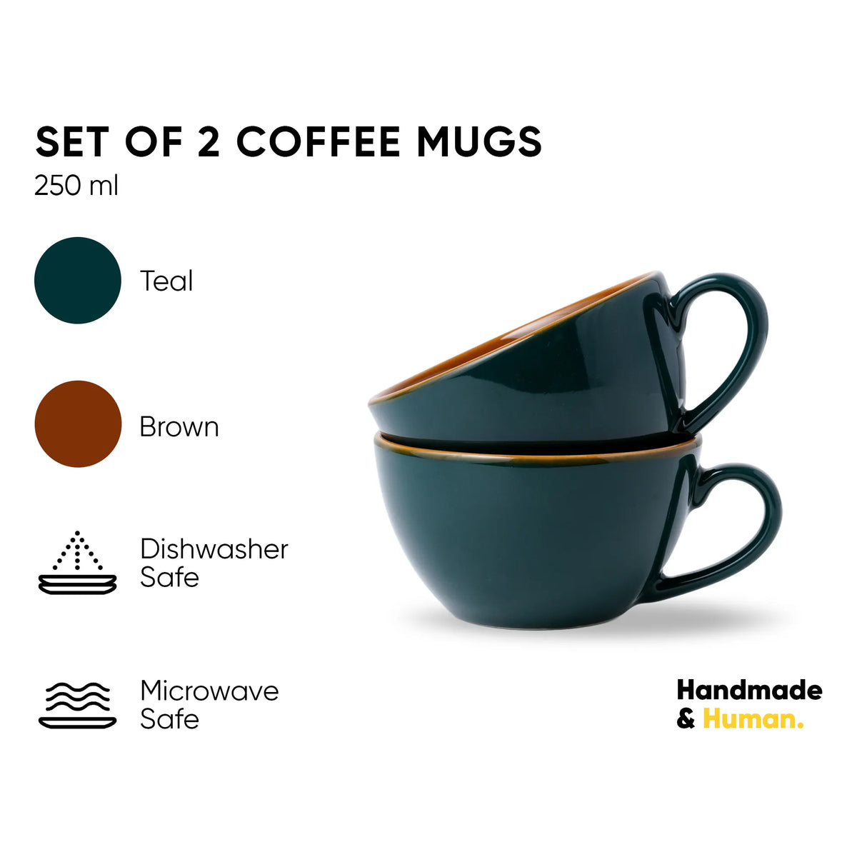 Teal Green Cappuccino Cup Set of 2 | 250ml | Barista Collection