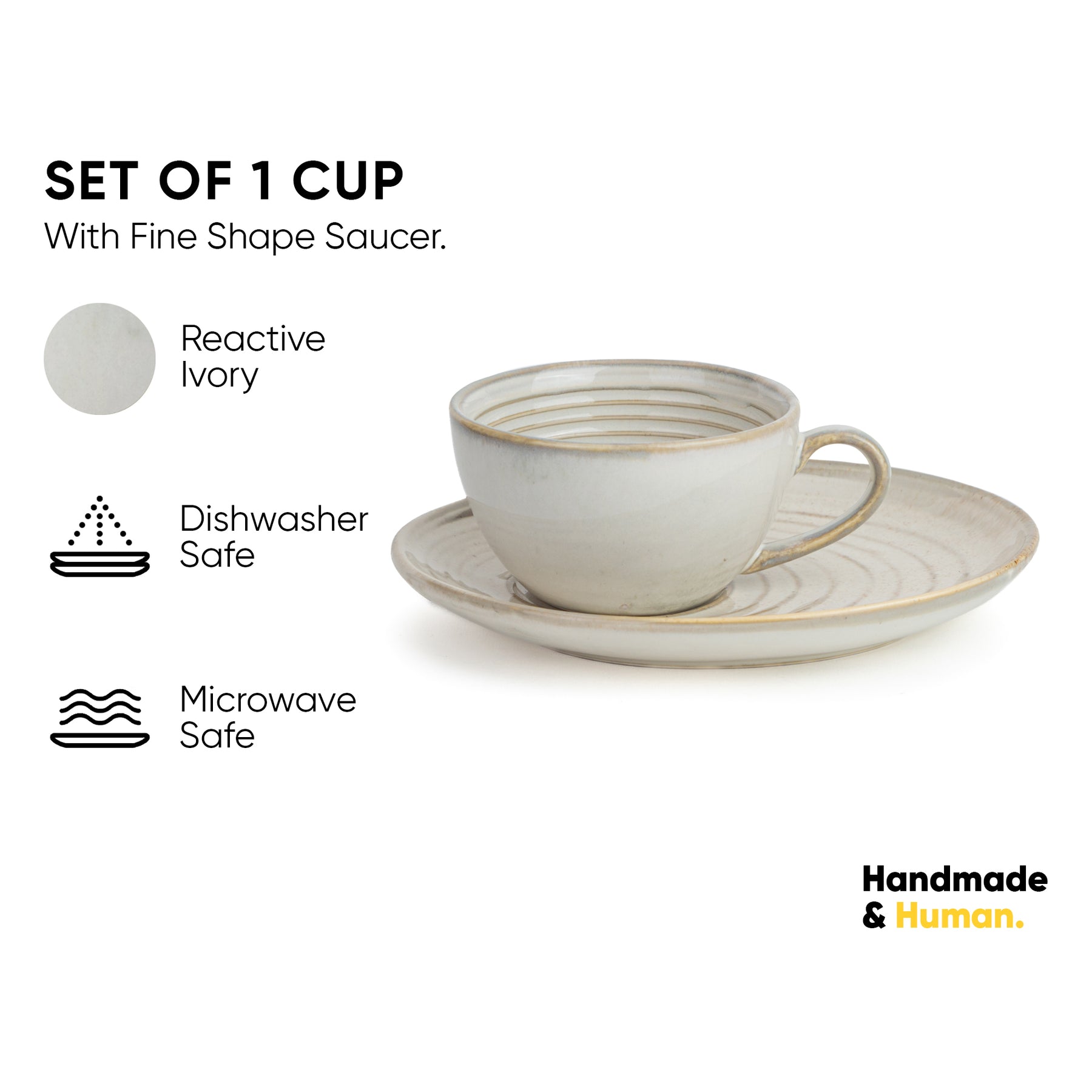 Ceramic Coffee Cup & Saucer Set 250ml – Off White | Reactive Glaze Porcelain