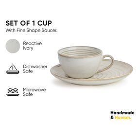 Ceramic Coffee Cup & Saucer Set 250ml – Off White | Reactive Glaze Porcelain