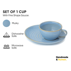 Ceramic Coffee Cup & Saucer Set 250ml – Musky Blue | Reactive Glaze Porcelain