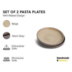 Ceramic Pasta Bowl | Klay Collection | Set of 2 | Stackable | Grey