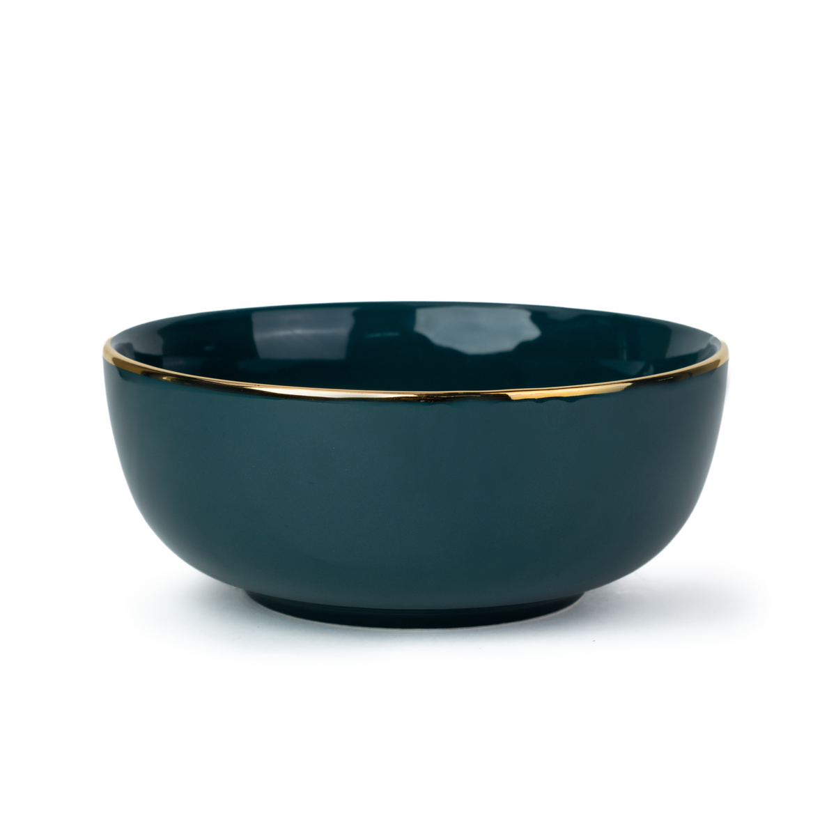 Large Ceramic Serving Bowls Set, 1500ml, 1 Pc, Teal Gold | Glossy Finish | Gold Line Collection