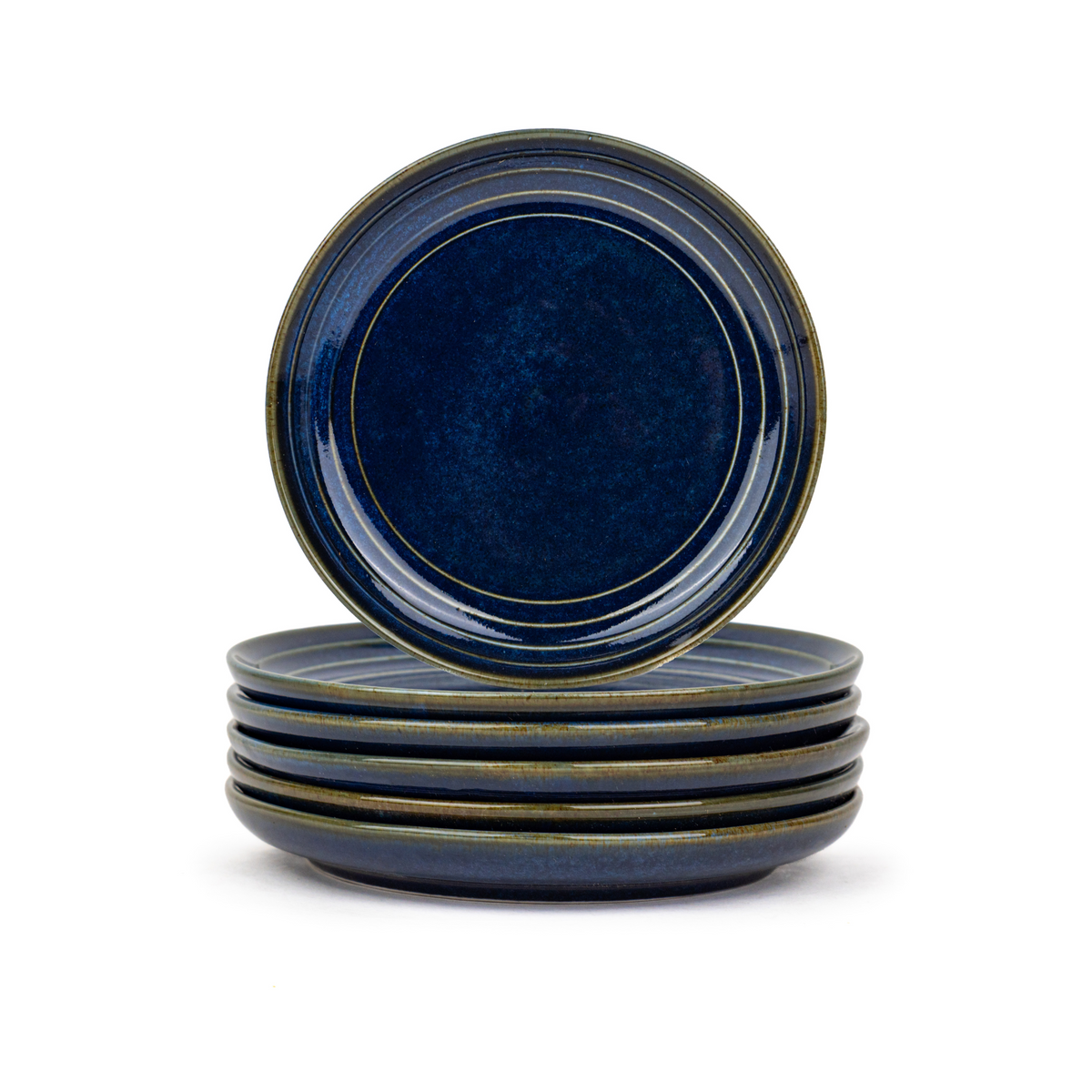 Ceramic Blue Quarter Plates Set of 6 | Glossy Finish | Snack & Dessert Plates | Self Reactive Collection