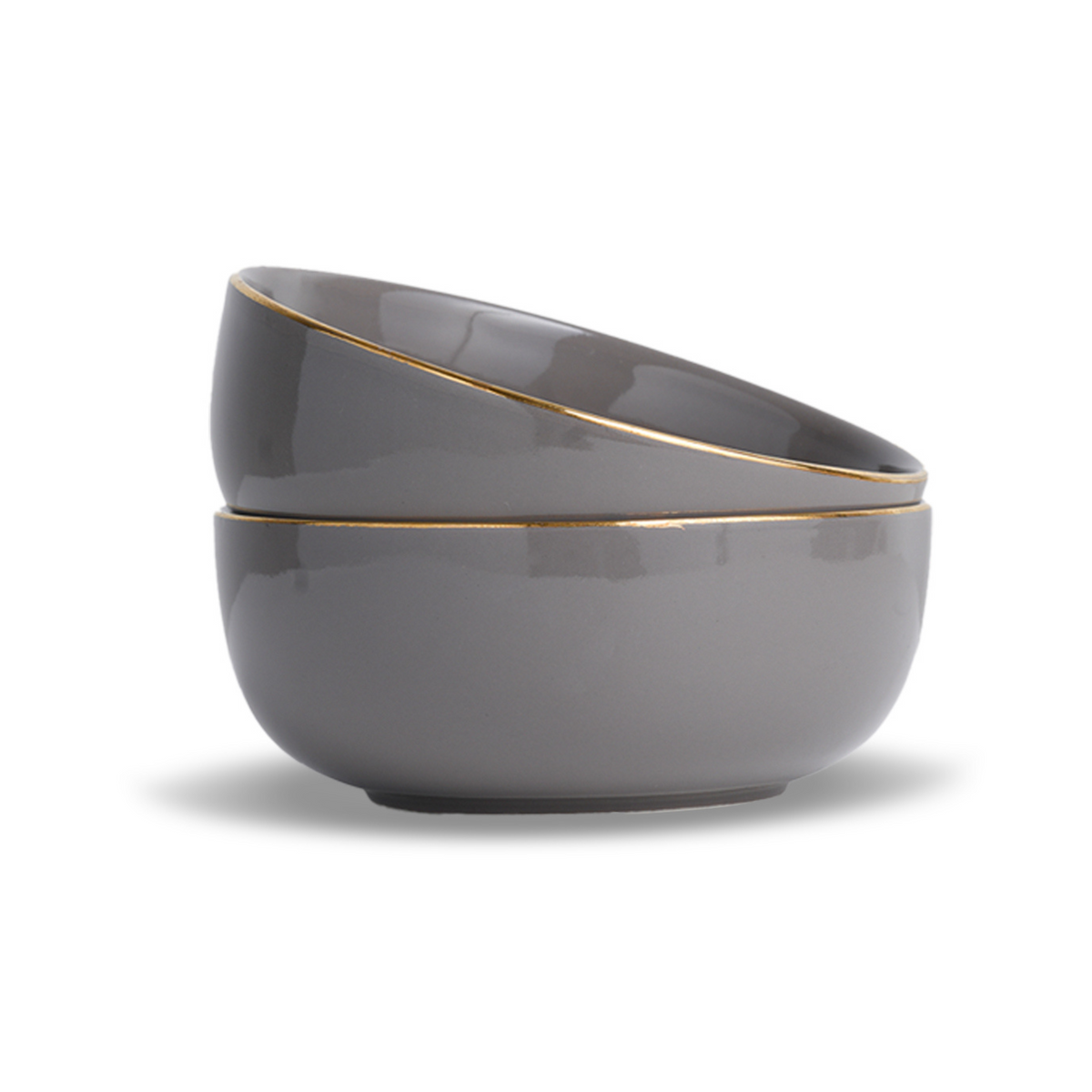 Ceramic Serving Medium Bowls Set of 2, 1000ml – Grey Gold | Glossy Finish | Premium Ceramic | Goldline Collection