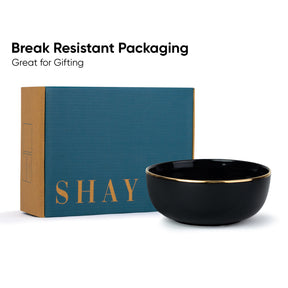 Ceramic Medium Serving Bowls Set, 1000ml, 2 Piece, Black Gold | Glossy Finish | Gold Line Collection