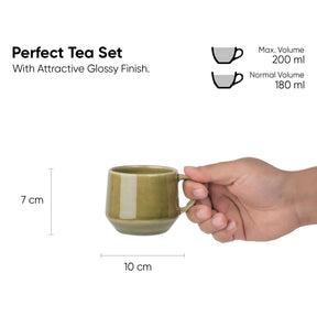 Ceramic Cup and Saucer Set of 6 | Trap Cup Collection | 200ml | Glossy Finish