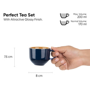 Midnight Blue Ceramic Tea Cup & Saucer Set – 180 ML | Set of 6
