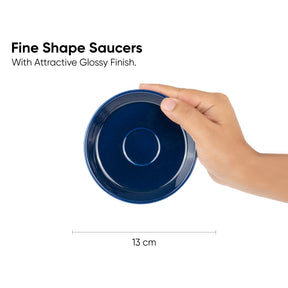 Midnight Blue Ceramic Tea Cup & Saucer Set – 180 ML | Set of 6
