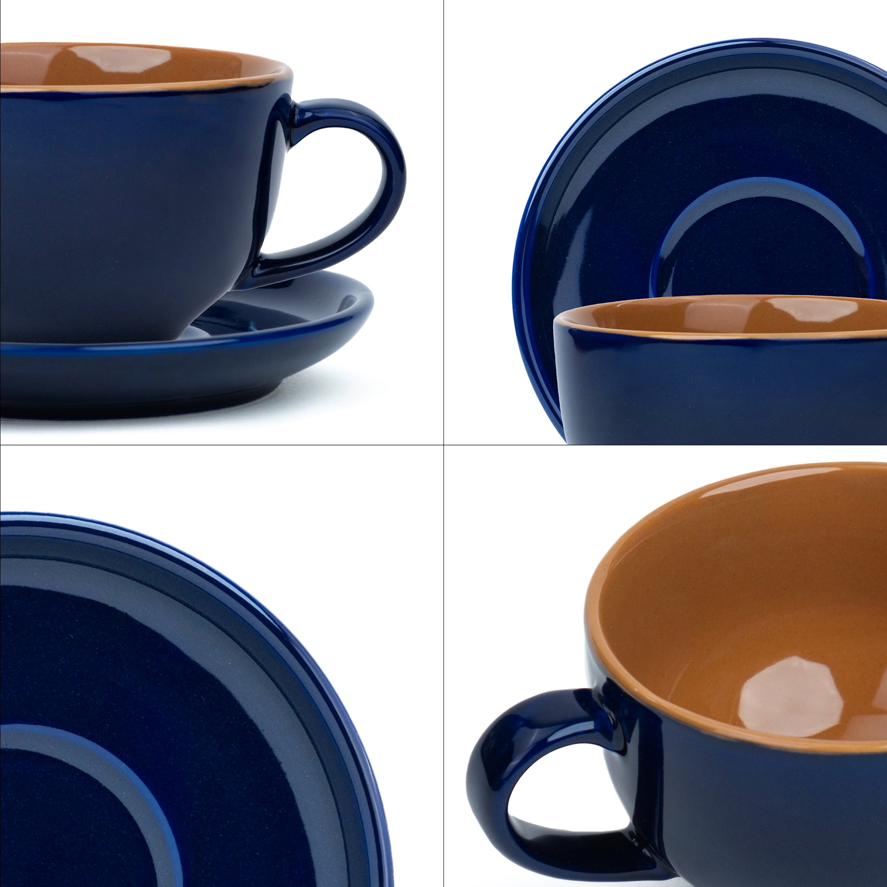 Midnight Blue Ceramic Cappuccino Cup & Saucer – 250 ML